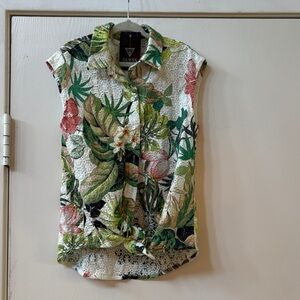 Guess Girls  Tropical Button Down Shirt - Green and Pink